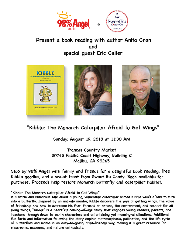 children book reading of kibble the monarch caterpillar afraid to get wings with anita gnan in malibu